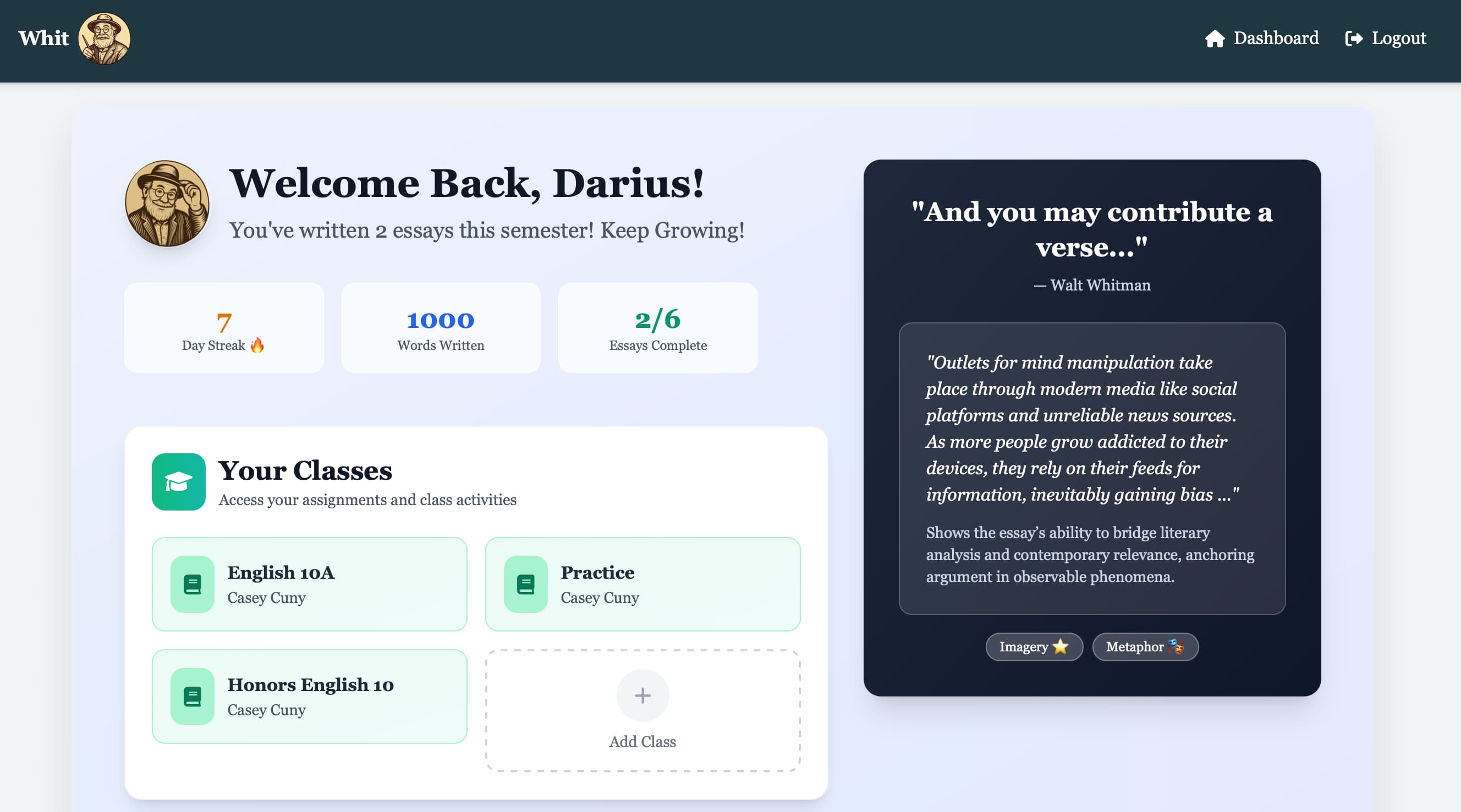 Student Dashboard Overview